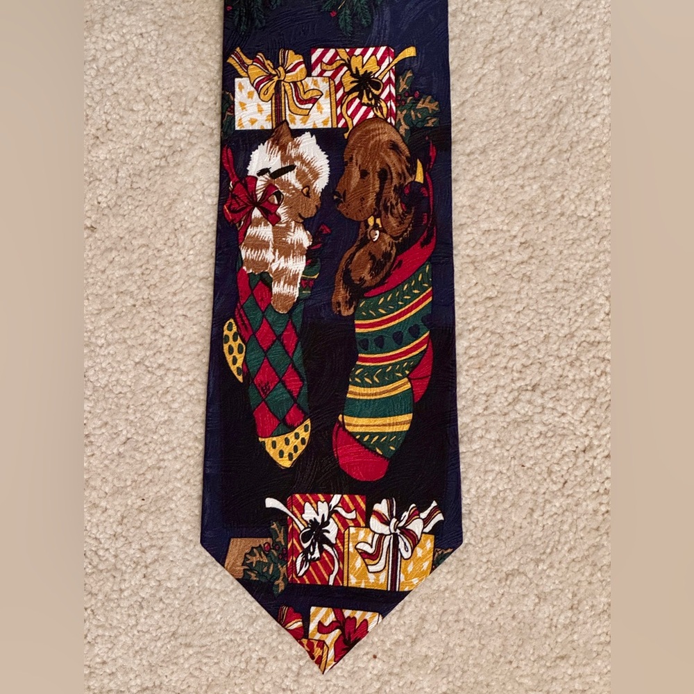 Silk Christmas Tie with Dogs